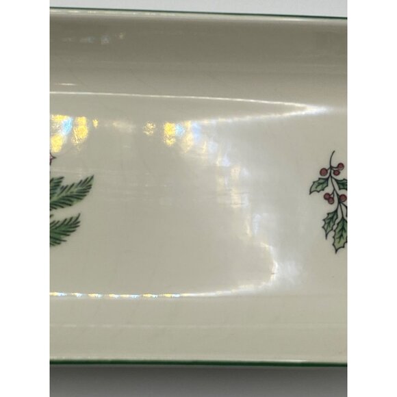 Niko Japan Christmas Tree Rectangular Tray With Holly & Tree Design Ceramic - Picture 3 of 8